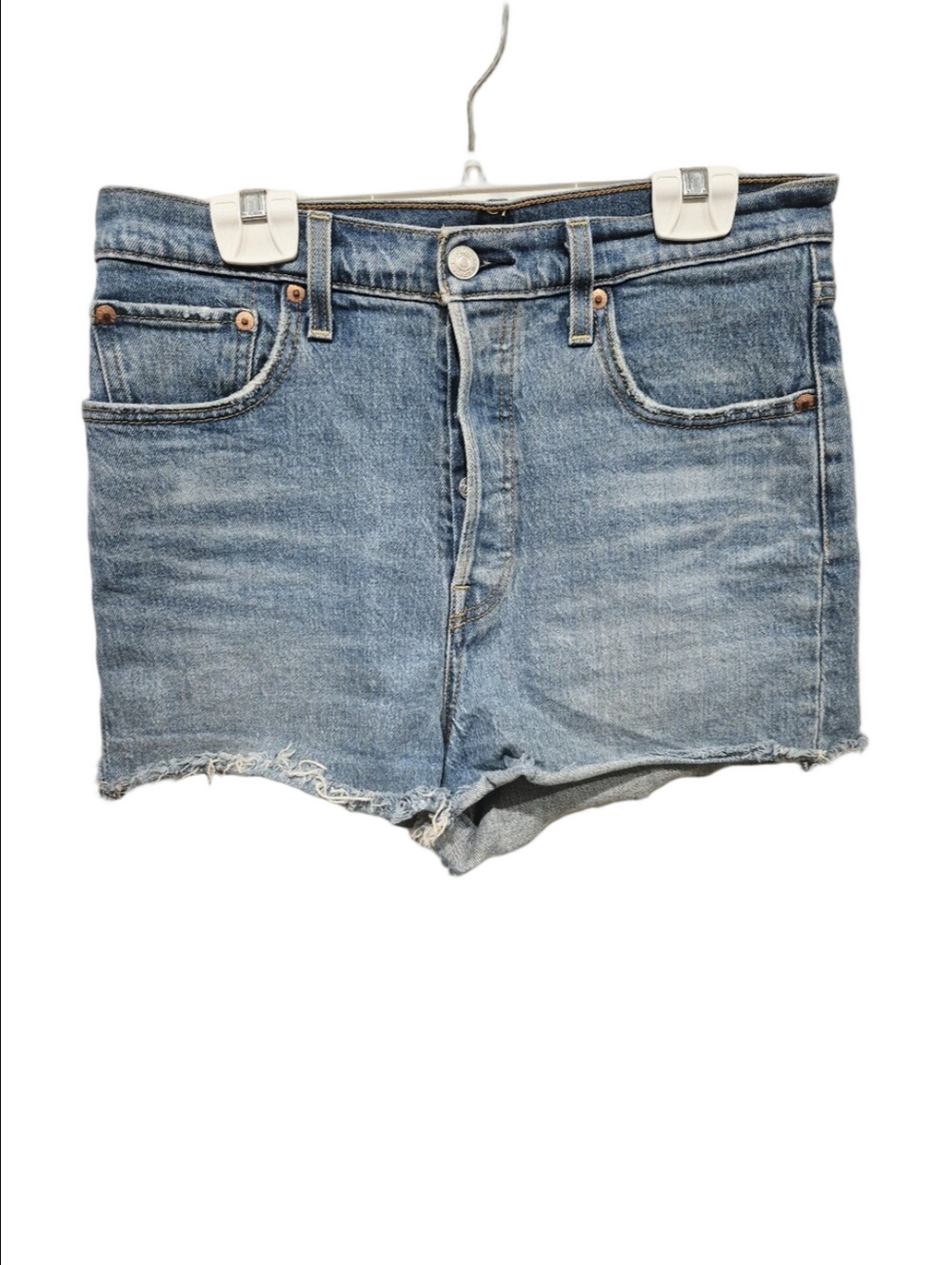 Levi's Ribcage Denim Shorts Size 29 High Rise Cutoff Distressed Blue
